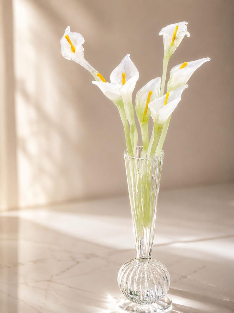 Glas-Calla-Lilien-Dekoration, elegante Glas-Lilien-Skulptur, florales Tischgesteck