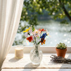 Glasblumenstrauß mit Vase, mundgeblasene Stiele, erhältlich in 3 Größen