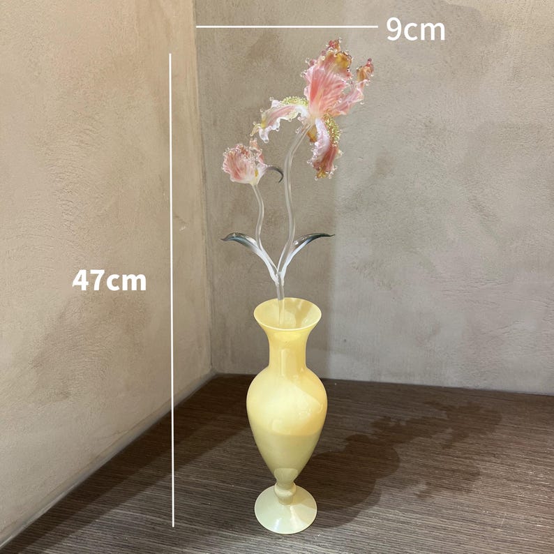 Handgeblasene Irisblume aus Glas, lila Glasskulptur, Wohndekoration, 20-23 cm