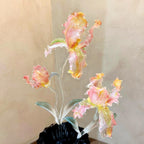 Handgeblasene Irisblume aus Glas, lila Glasskulptur, Wohndekoration, 20-23 cm