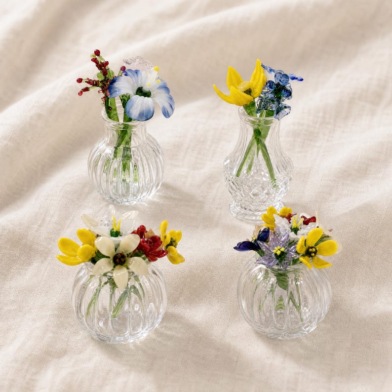 Mini Glasblumen Display für Schreibtisch, Fensterbank und Regal Dekor