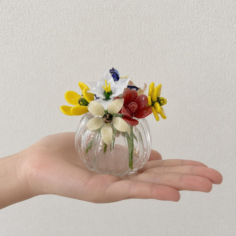 Mini Glasblumen Display für Schreibtisch, Fensterbank und Regal Dekor