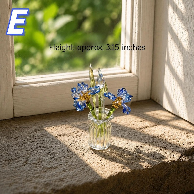 Mini Glasblume, mundgeblasene Blumenskulptur in Glasvase, elegantes Wohndekor, rosa