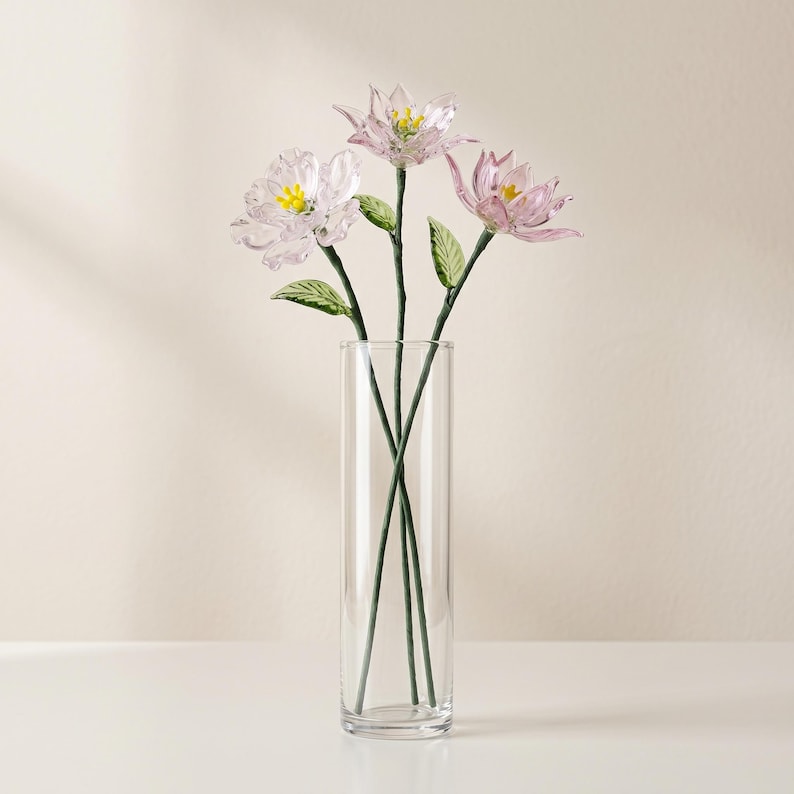 Glas Nelke Blume rosa 20 cm | Schreibtisch Deko Figur | Kunstglas