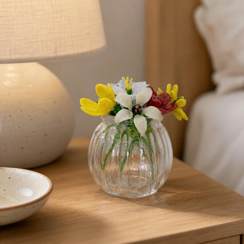 Mini Glasblumen Display für Schreibtisch, Fensterbank und Regal Dekor