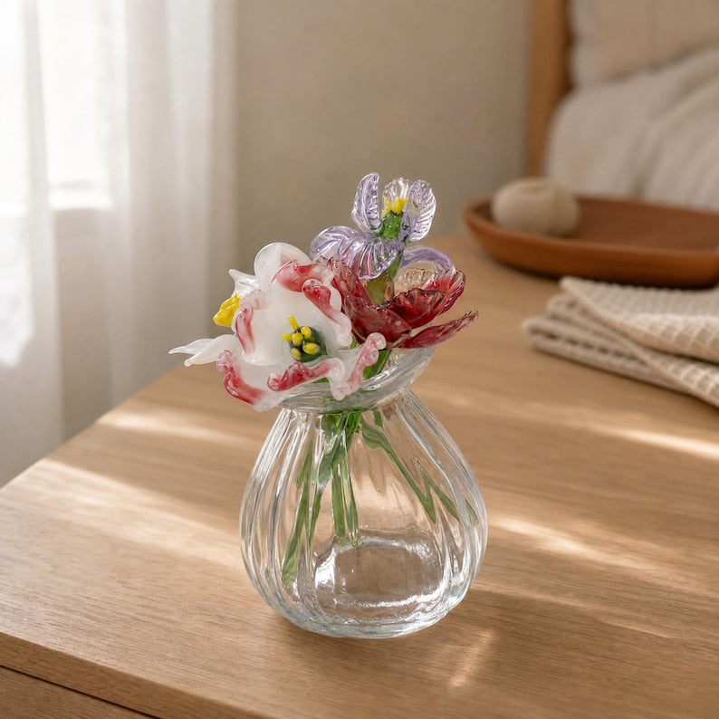 Mini Glasblumen Display für Schreibtisch, Fensterbank und Regal Dekor