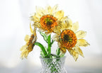 Handgefertigter Glas Sonnenblumenstrauß, Mundgeblasenes Kunstglas Blumenarrangement, Minimalistischer Tischschmuck