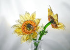 Handgefertigter Glas Sonnenblumenstrauß, Mundgeblasenes Kunstglas Blumenarrangement, Minimalistischer Tischschmuck