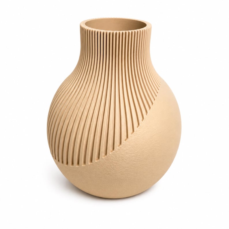 Vase, schräg, 3D-gedruckt, matte Oberfläche, 17,6 cm hoch, 15 cm breit