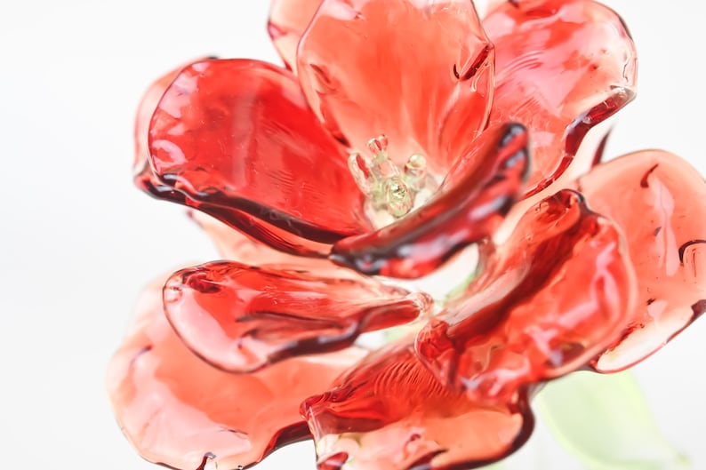 Rote Glas Rose Handgefertigt Mundgeblasen Kunst Blumenskulptur Tischdekor