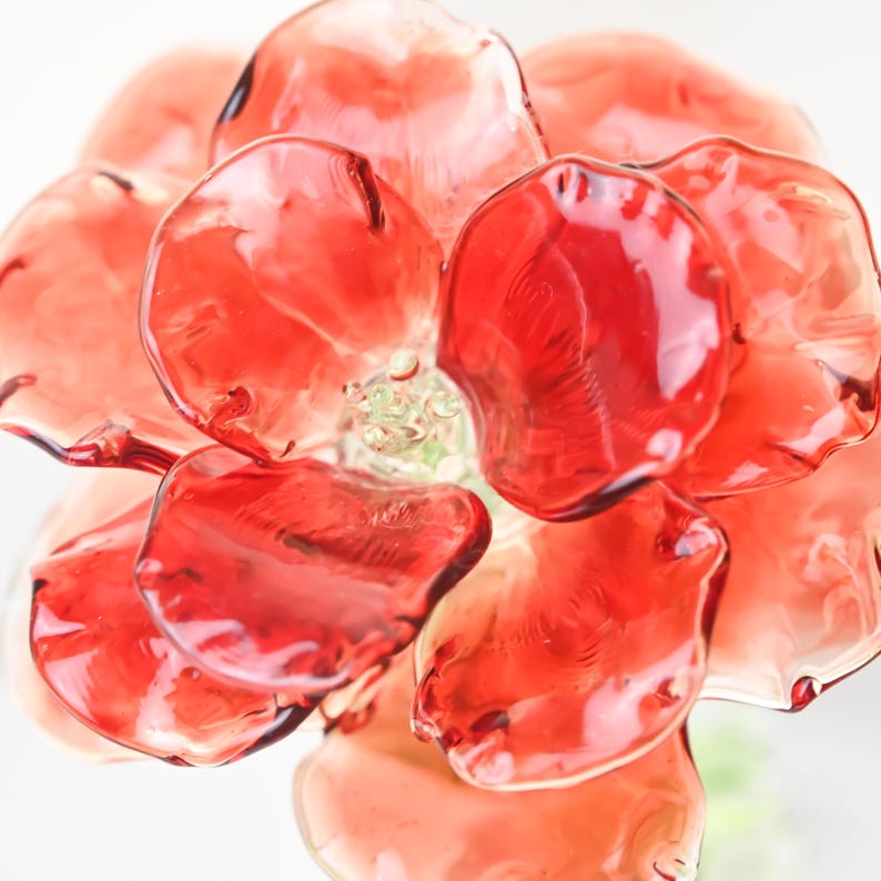 Rote Glas Rose Handgefertigt Mundgeblasen Kunst Blumenskulptur Tischdekor