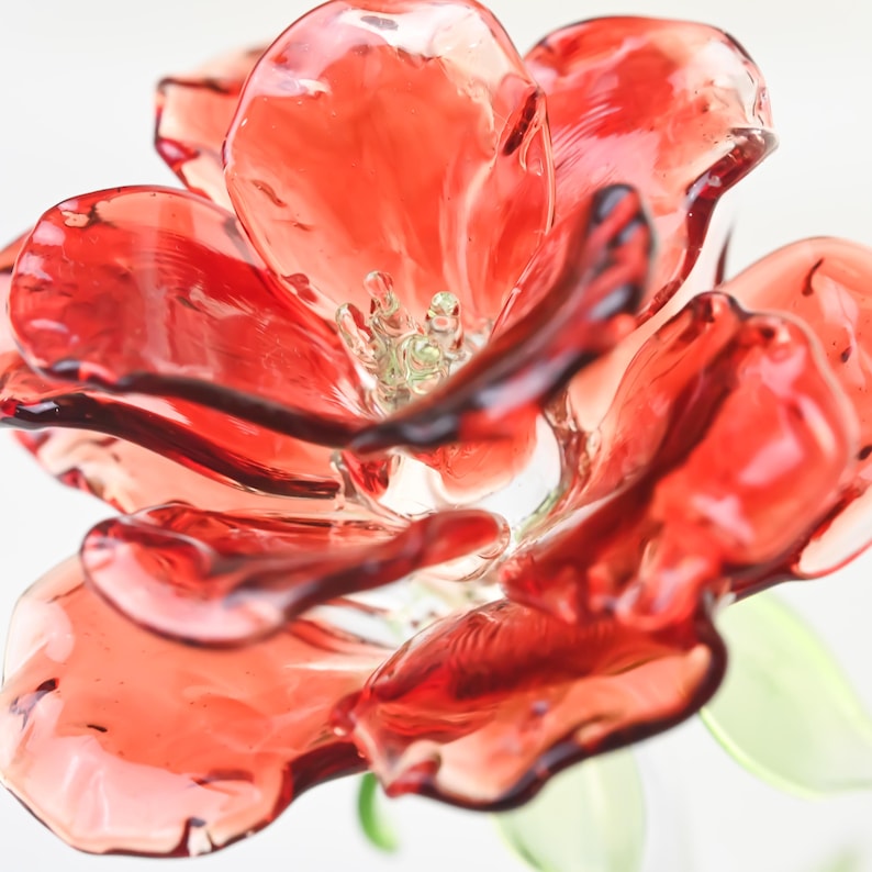 Rote Glas Rose Handgefertigt Mundgeblasen Kunst Blumenskulptur Tischdekor
