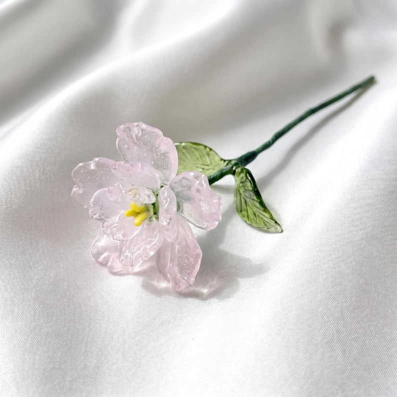 Glas Nelke Blume rosa 20 cm | Schreibtisch Deko Figur | Kunstglas