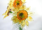 Handgefertigter Glas Sonnenblumenstrauß, Mundgeblasenes Kunstglas Blumenarrangement, Minimalistischer Tischschmuck