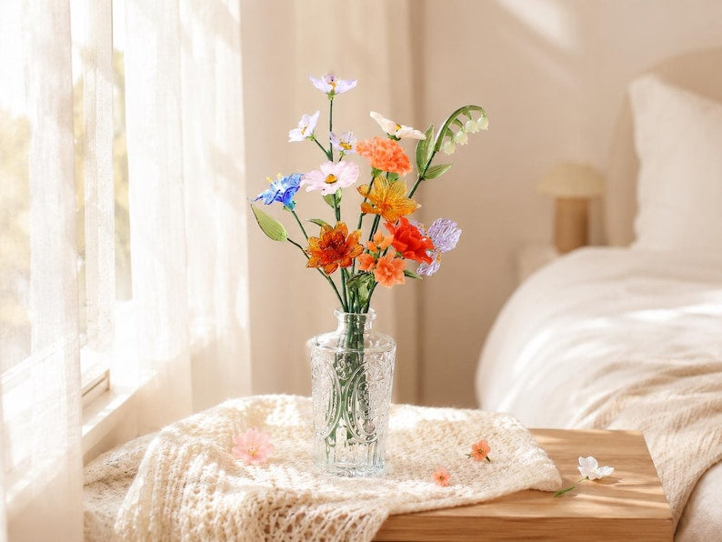Handgefertigte Glas Geburtsmonat Blume, Drahtstiel Blumenstrauß, Zeitloses Andenken