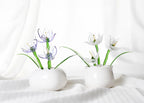 Glasblumentopf-Set, Miniatur künstliche Pflanze, Schreibtischdekoration, Weiß