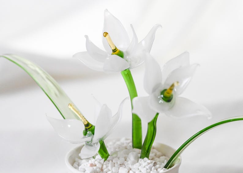 Glasblumentopf-Set, Miniatur künstliche Pflanze, Schreibtischdekoration, Weiß