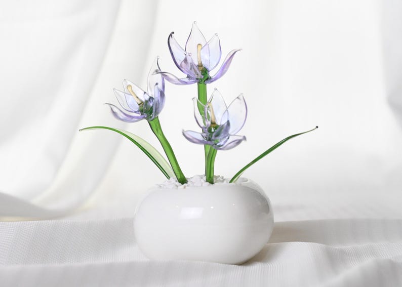 Glasblumentopf-Set, Miniatur künstliche Pflanze, Schreibtischdekoration, Weiß