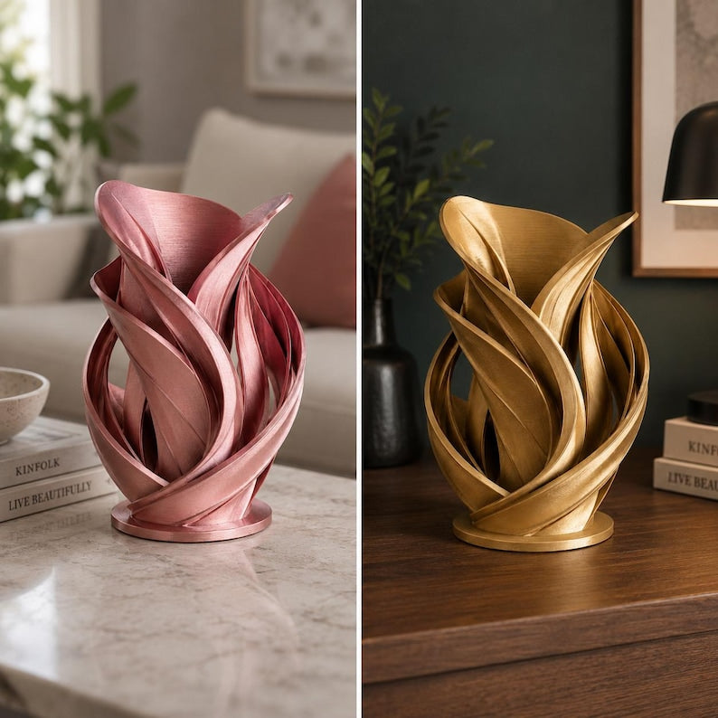 Moderne Skulpturvase, wellenförmiges Deko-Objekt, mattes Weiß, elegantes abstraktes Kunstwerk für Wohnzimmer, Büro