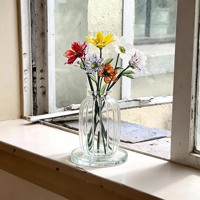 Handgefertigter Glasstrauß – 20 cm Glasvase, Wohndekoration