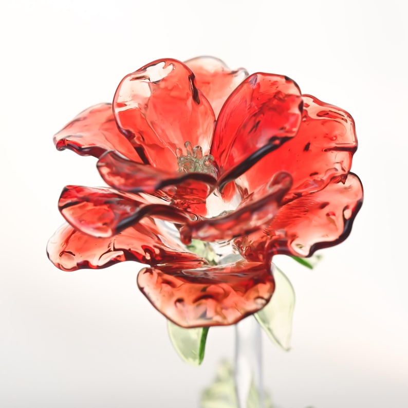 Rote Glas Rose Handgefertigt Mundgeblasen Kunst Blumenskulptur Tischdekor