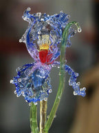Irisblume aus Glas, lila Glasskulptur, florale Wohndekoration, 20-23 cm