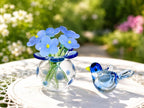 Handgefertigter Glasblumenstrauß mit Glasvogelfigur, Miniatur-Glaskunst, durchscheinend, 1,8 x 1,8 Zoll