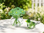 Handgefertigter Glasblumenstrauß mit Glasvogelfigur, Miniatur-Glaskunst, durchscheinend, 1,8 x 1,8 Zoll