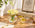 Handgefertigter Glasblumenstrauß mit Glasvogelfigur, Miniatur-Glaskunst, durchscheinend, 1,8 x 1,8 Zoll