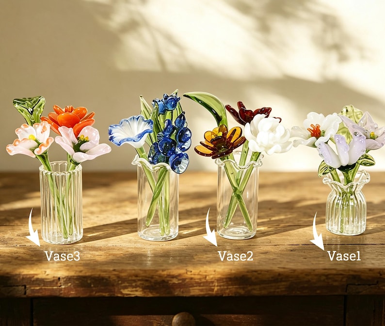 Mini-Glasstrauß mit Vase, Wohndekoration