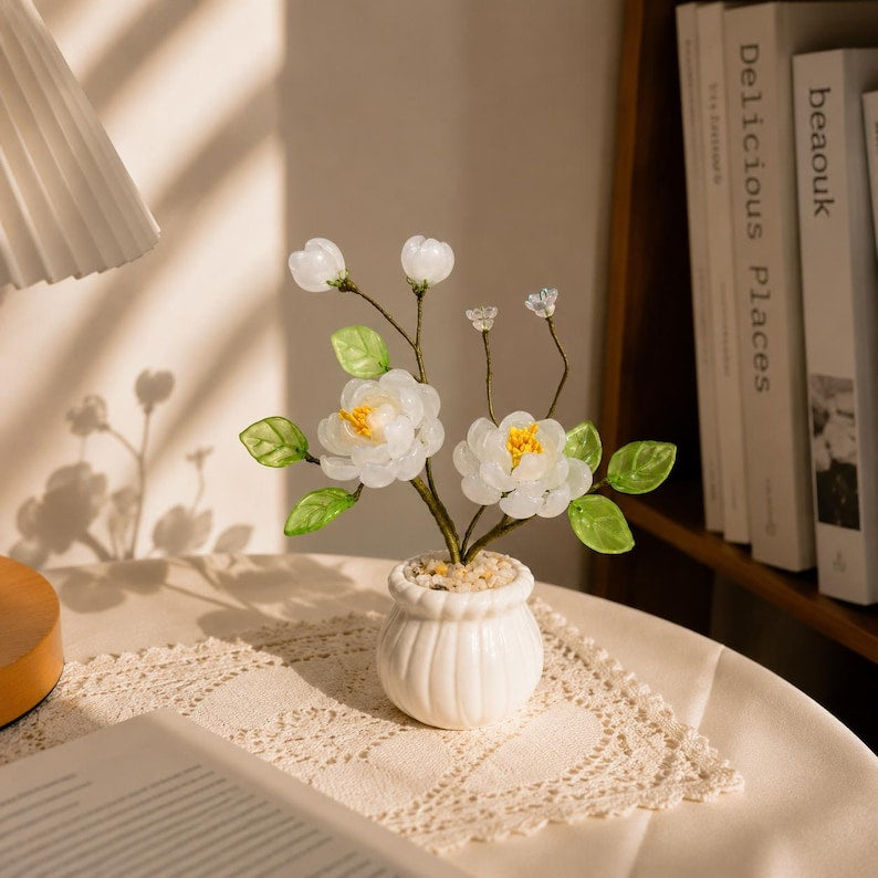 Osmanthusblüten aus Glas, handgefertigtes Blumenarrangement, Geburtsmonatsblume