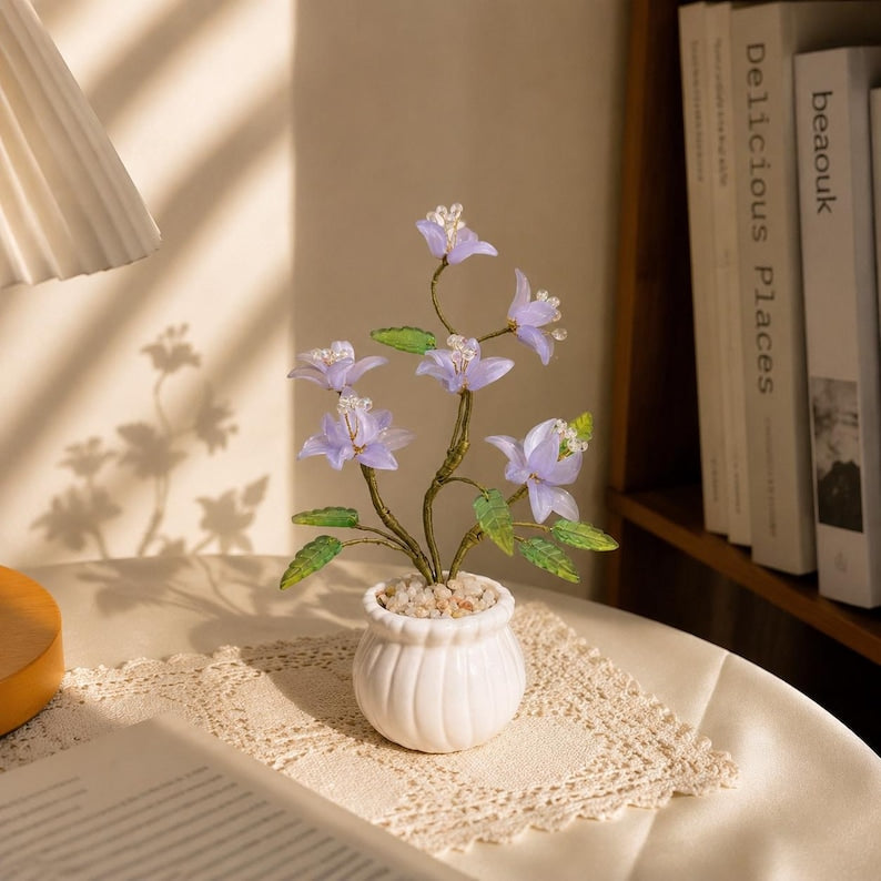 Handgefertigte Glas-Kamelien-Blumenarrangement, Geburtsmonatsblume, Dekoration, 15-21 cm