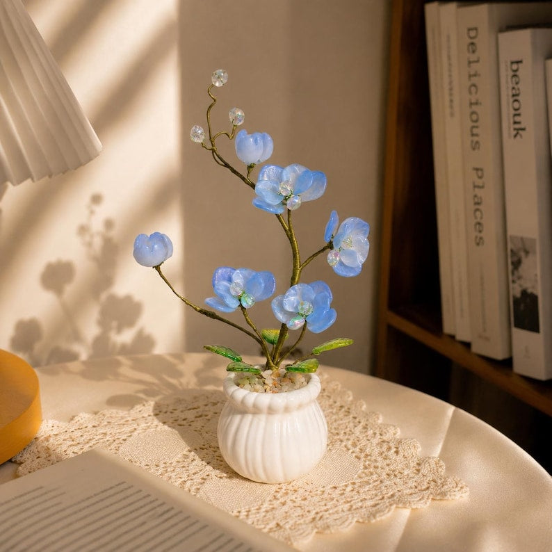 Handgefertigte Glas-Kamelien-Blumenarrangement, Geburtsmonatsblume, Dekoration, 15-21 cm