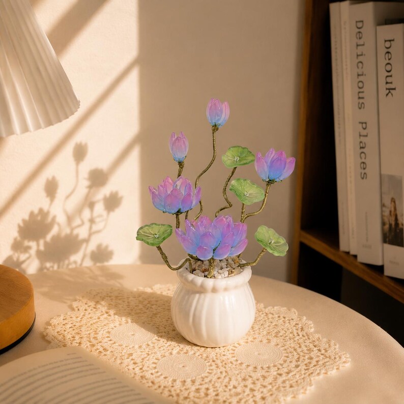 Handgefertigte Orchidee aus Glas, Geburtsmonats-Blumengeschenk, 15-21 cm Höhe, Dekoration für Zuhause