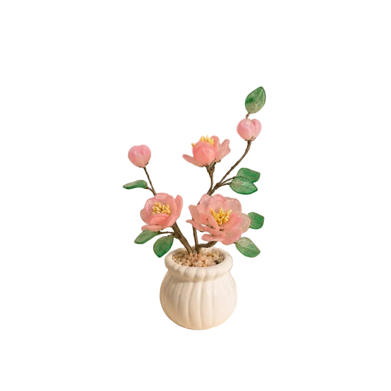 Handgefertigte Glas-Kamelien-Blumenarrangement, Geburtsmonatsblume, Dekoration, 15-21 cm