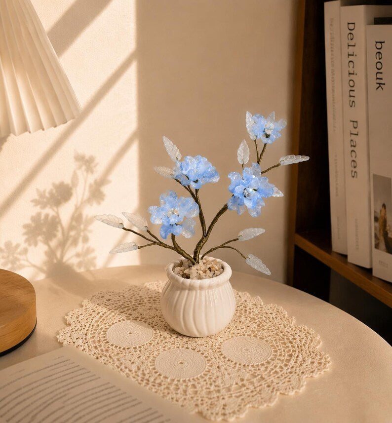 Glas-Glyzinien-Arrangement, handgefertigte immergrüne Blumen, lila, Geburtstagsgeschenk