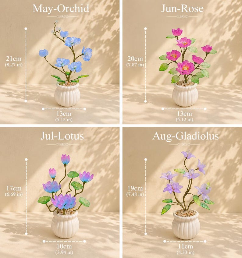 Glas-Glyzinien-Arrangement, handgefertigte immergrüne Blumen, lila, Geburtstagsgeschenk