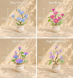 Handgefertigte Glas-Kamelien-Blumenarrangement, Geburtsmonatsblume, Dekoration, 15-21 cm