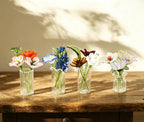 Mundgeblasener Glasblumenstrauß mit Mini-Vase - Handgefertigte Schreibtischdekoration