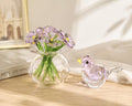 Handgefertigter Glasblumenstrauß mit Glasvogelfigur, Miniatur-Glaskunst, durchscheinend, 1,8 x 1,8 Zoll