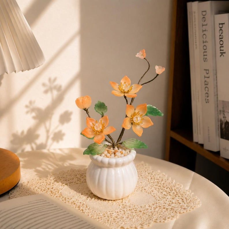Handgefertigte Glas-Kamelien-Blumenarrangement, Geburtsmonatsblume, Dekoration, 15-21 cm