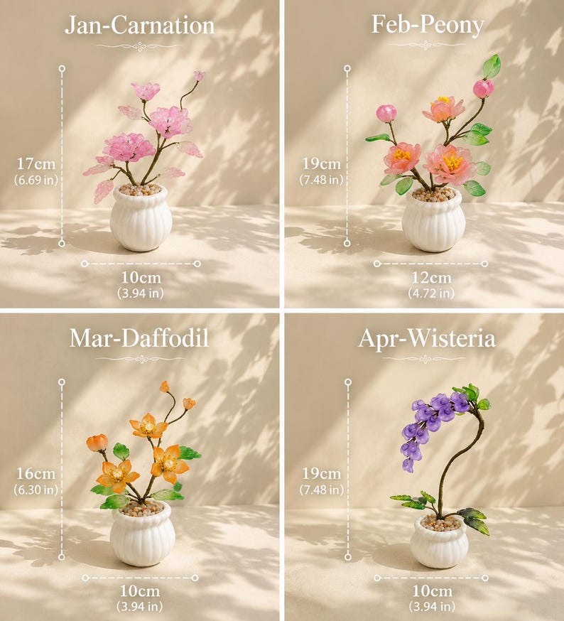 Glas-Glyzinien-Arrangement, handgefertigte immergrüne Blumen, lila, Geburtstagsgeschenk