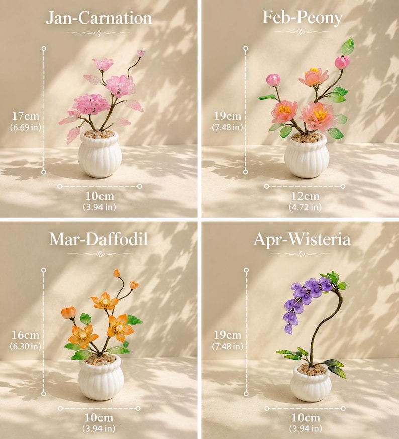 Handgefertigte Glas-Kamelien-Blumenarrangement, Geburtsmonatsblume, Dekoration, 15-21 cm