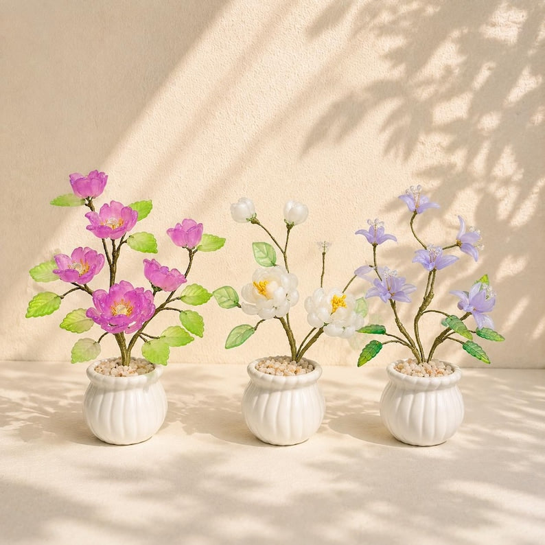 Handgefertigte Orchidee aus Glas, Geburtsmonats-Blumengeschenk, 15-21 cm Höhe, Dekoration für Zuhause