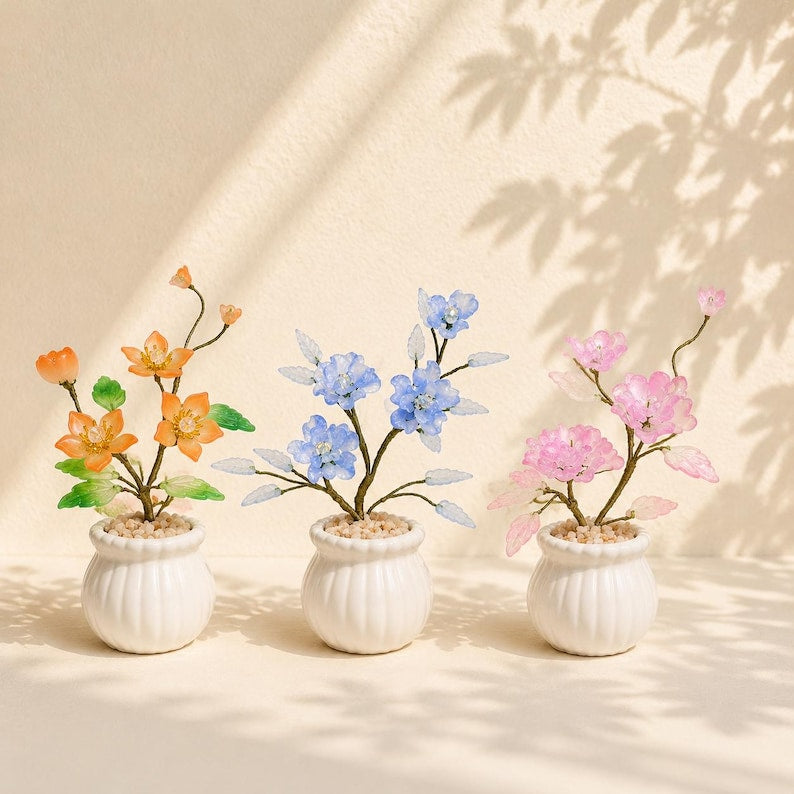 Glas-Glyzinien-Arrangement, handgefertigte immergrüne Blumen, lila, Geburtstagsgeschenk