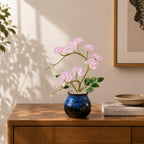 Rosafarbene Glas Orchidee Blumendekoration, Handgefertigt, 22 cm Höhe