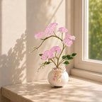 Rosafarbene Glas Orchidee Blumendekoration, Handgefertigt, 22 cm Höhe